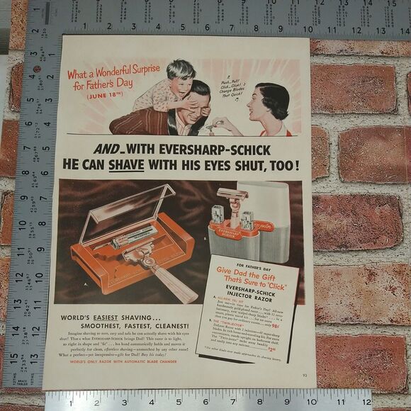 Schick Eversharp Injector Razor - Shave w/ Eyes Shut- 1950 Vtg PRINT AD Ephemera - Picture 4 of 10